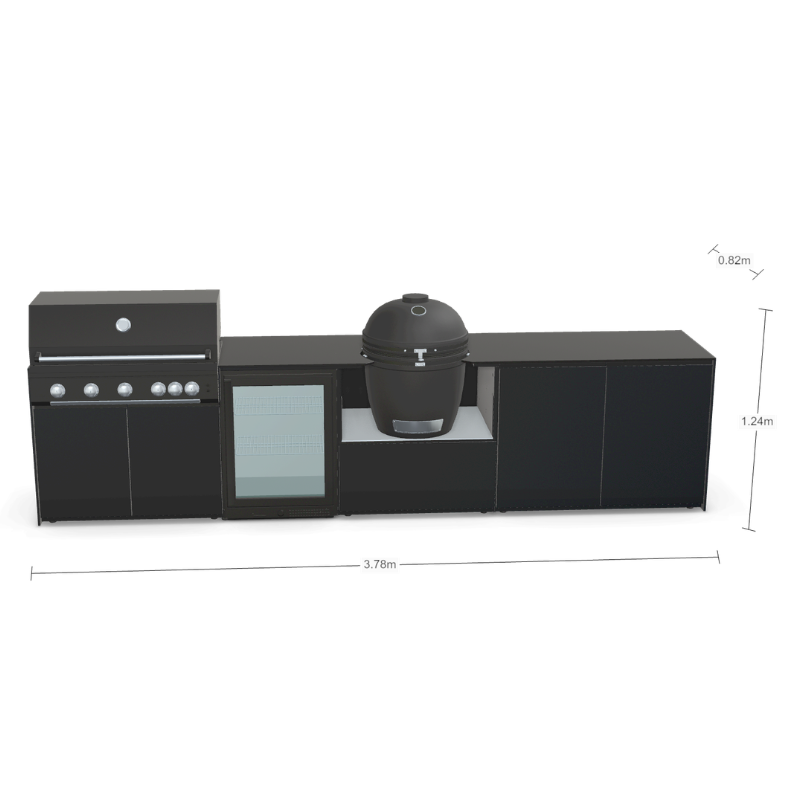Fontana Forni Ignes Outdoor Modular Kitchen - 5 Burner Gas BBQ, Fridge, 24 Inch Kamado & Double Door Plus Storage