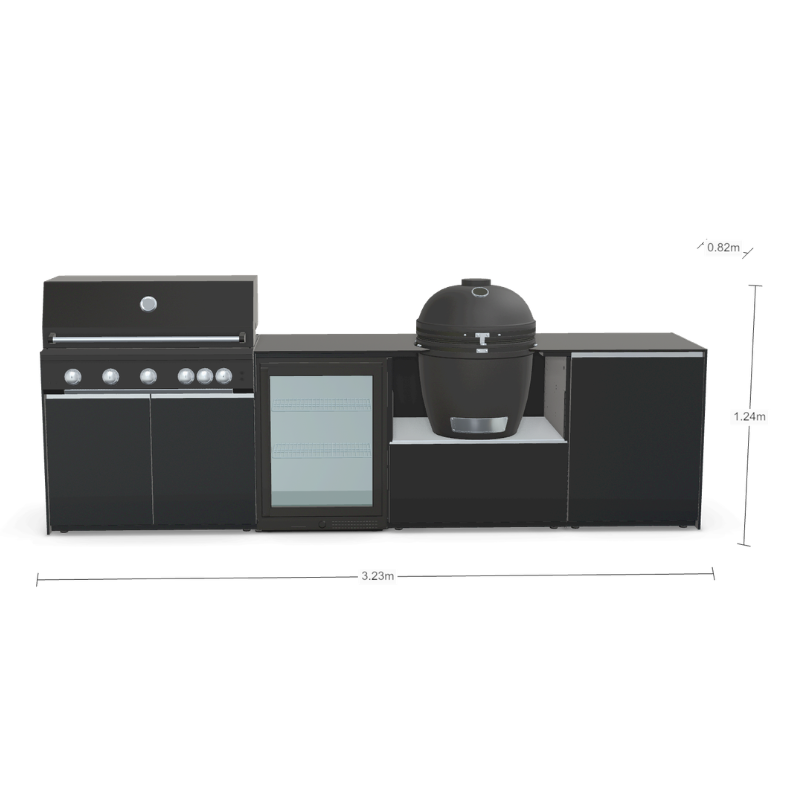 Fontana Forni Ignes Outdoor Modular Kitchen - 5 Burner Gas BBQ, Fridge, 24 Inch Kamado & Double Door Mid Storage