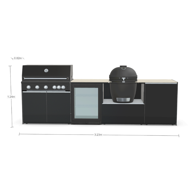 Fontana Forni Ignes Outdoor Modular Kitchen - 5 Burner Gas BBQ, Fridge, 24 Inch Kamado & Double Door Mid Storage