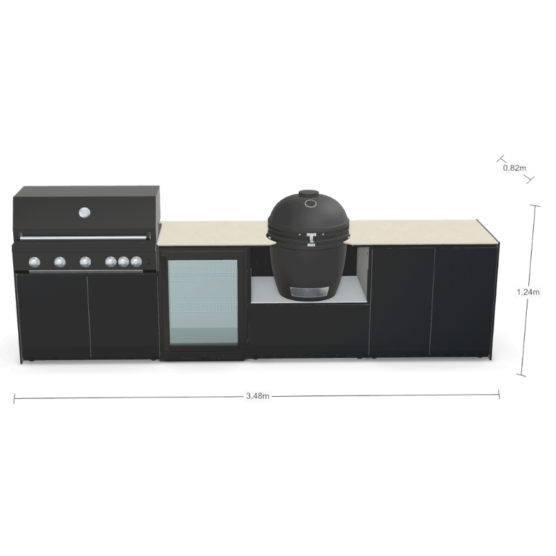Fontana Forni Ignes Outdoor Modular Kitchen - 5 Burner Gas BBQ, Fridge, 24 Inch Kamado & Double Door Max Storage
