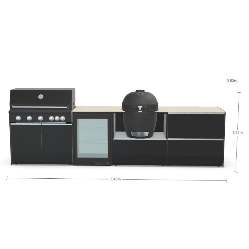 Fontana Forni Ignes Outdoor Modular Kitchen - 5 Burner Gas BBQ, Fridge, 24 Inch Kamado & Double Drawer Max Storage