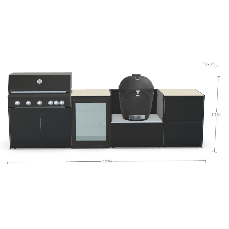 Fontana Forni Ignes Outdoor Modular Kitchen - 5 Burner Gas BBQ, Fridge, 24 Inch Smart Kamado & Double Drawer Mid Storage