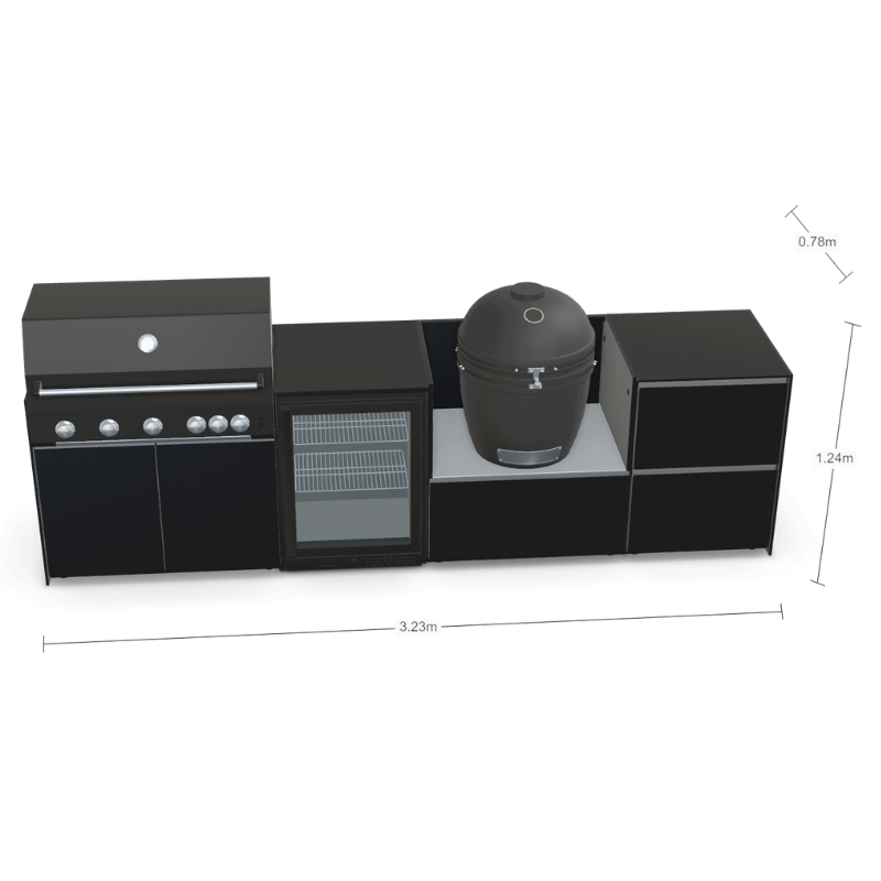 Fontana Forni Ignes Outdoor Modular Kitchen - 5 Burner Gas BBQ, Fridge, 24 Inch Smart Kamado & Double Drawer Mid Storage