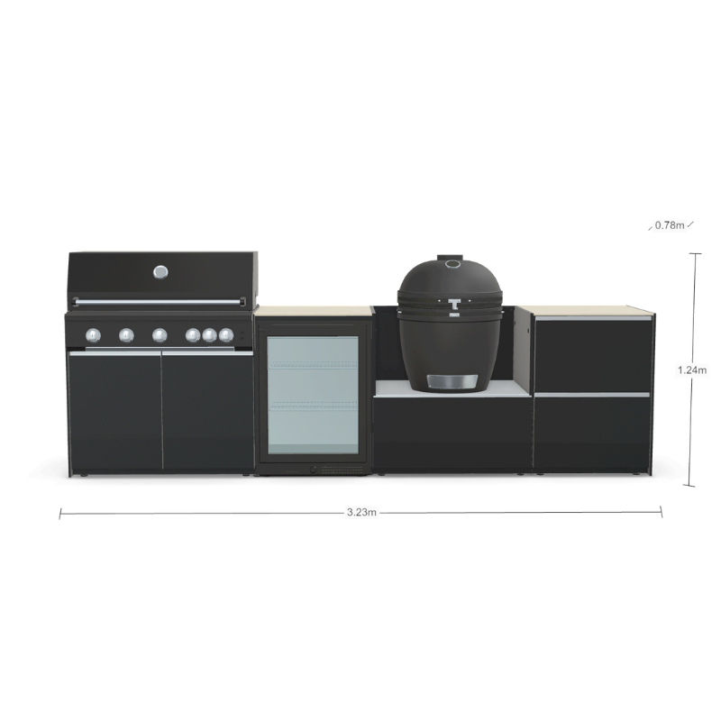 Fontana Forni Ignes Outdoor Modular Kitchen - 5 Burner Gas BBQ, Fridge, 24 Inch Smart Kamado & Double Drawer Mid Storage