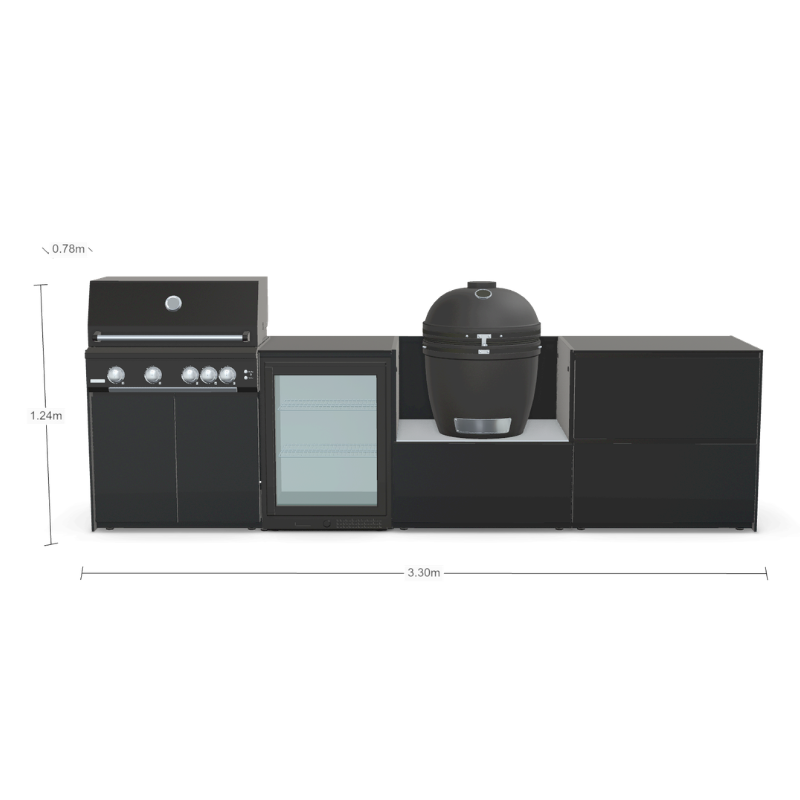 Fontana Forni Ignes Outdoor Modular Kitchen - 5 Burner Gas BBQ, Fridge, 24 Inch Smart Kamado & Double Drawer Max Storage
