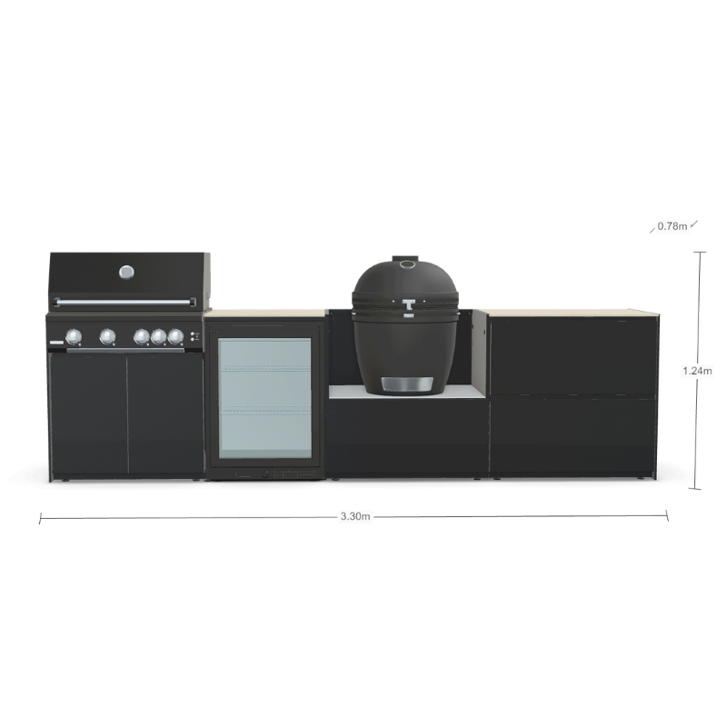 Fontana Forni Ignes Outdoor Modular Kitchen - 5 Burner Gas BBQ, Fridge, 24 Inch Smart Kamado & Double Drawer Max Storage