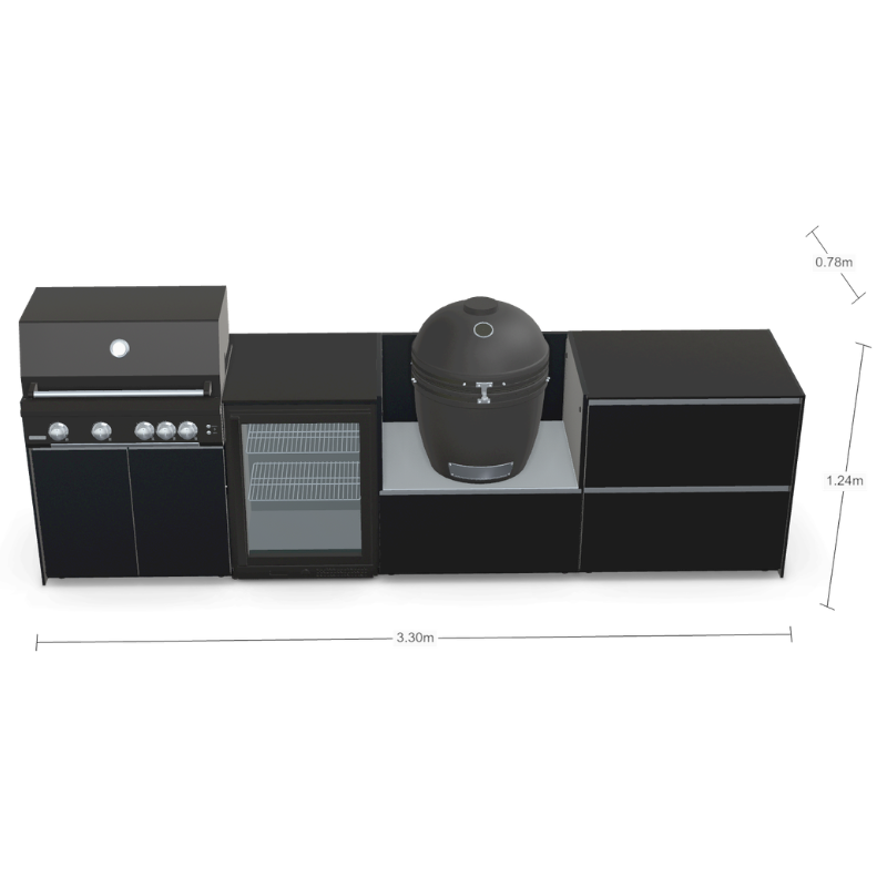 Fontana Forni Ignes Outdoor Modular Kitchen - 5 Burner Gas BBQ, Fridge, 24 Inch Smart Kamado & Double Drawer Max Storage