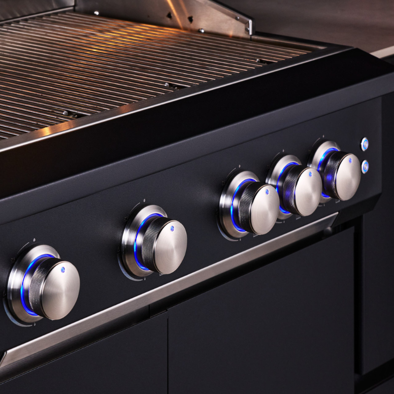 Fontana Forni Ignes Outdoor Modular Kitchen - 4 Burner Gas BBQ, Fridge, 24 Inch Kamado & Double Door Max Storage