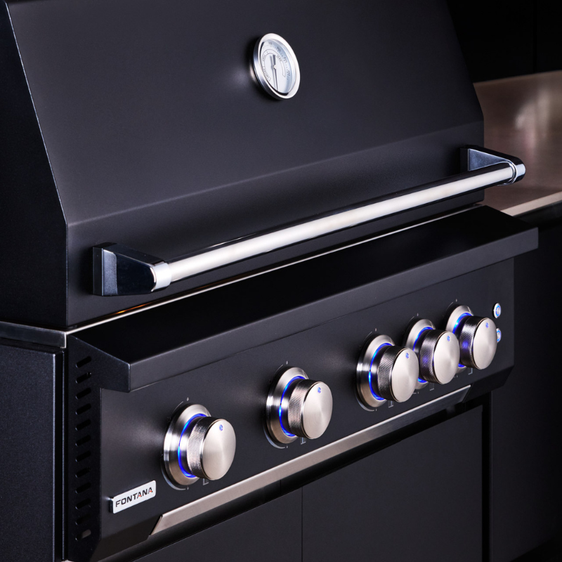 Fontana Forni Ignes Outdoor Modular Kitchen - 4 Burner Gas BBQ, Fridge, 24 Inch Kamado & Double Drawer Mid Storage