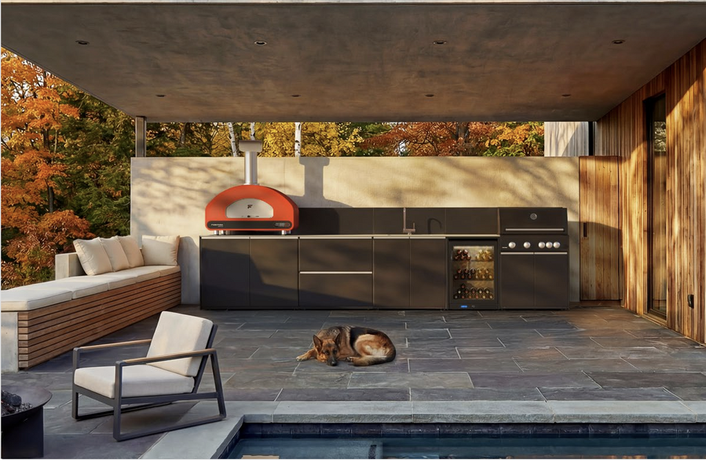 Fontana Forni Ignes Outdoor Modular Kitchen - 4 Burner Gas BBQ, Fridge, 24 Inch Kamado & Double Door Max Storage