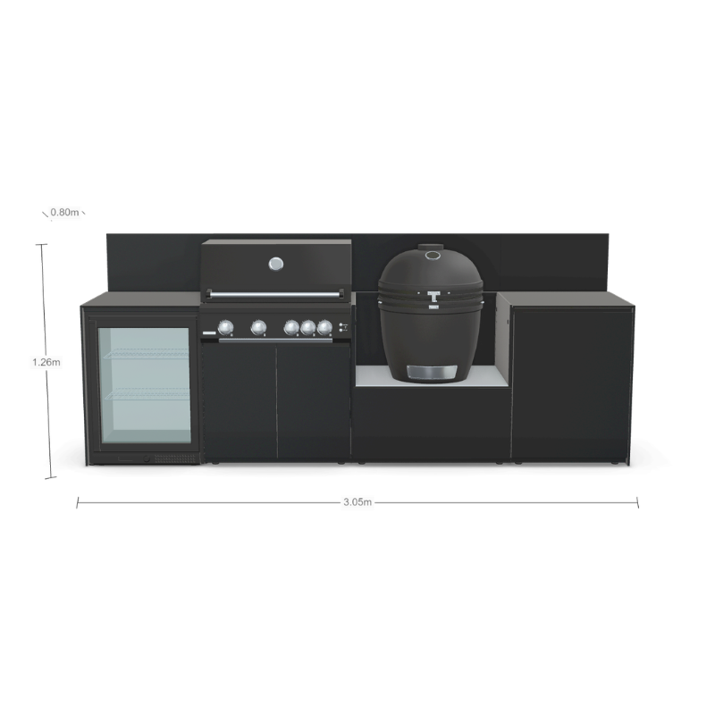 Fontana Forni Ignes Modular Outdoor Kitchen - Fridge, 4 Burner BBQ, Integrated Kamado and Storage Unit