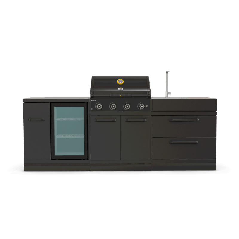 GRLLR Outdoor Kitchen, G4S 4 Burner BBQ Unit, Sink Unit and Fridge Unit