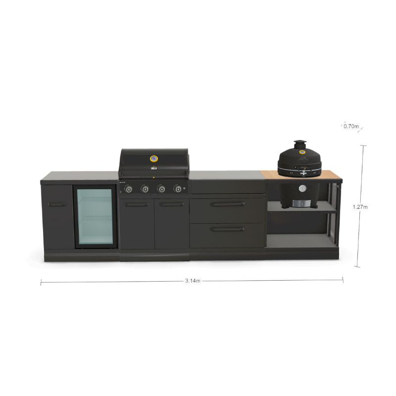 GRLLR Modular Outdoor Kitchen - G4S Prime BBQ,  Fridge Unit, Storage Unit and Kamado Unit