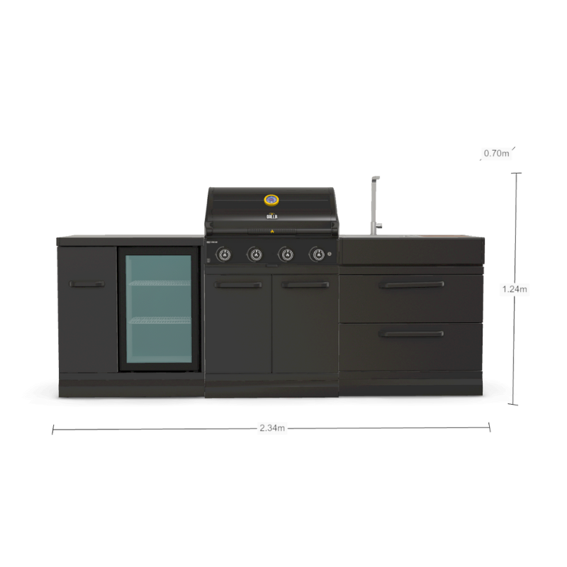 GRLLR Outdoor Kitchen, G4S 4 Burner BBQ Unit, Sink Unit and Fridge Unit
