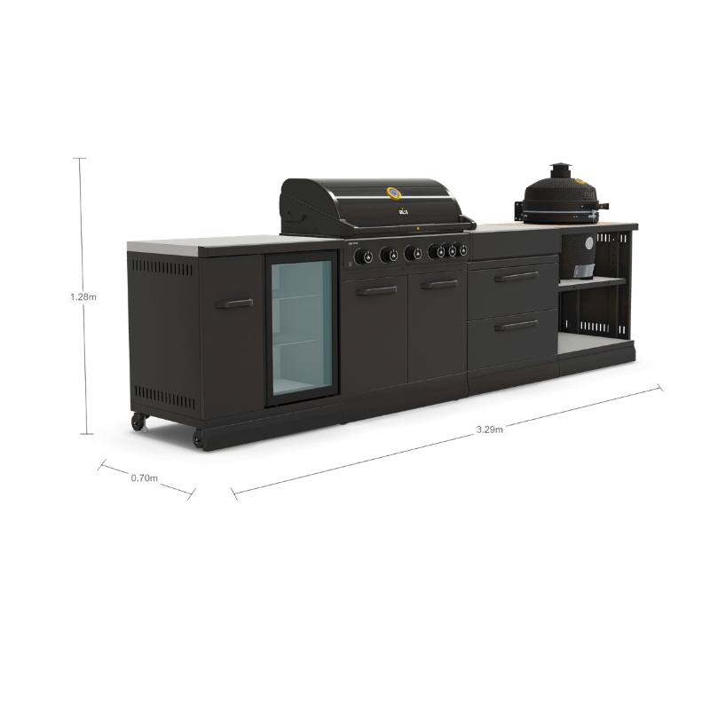 GRLLR Outdoor Modular Kitchen - G5S Prime BBQ, Fridge, Storage Unit and Kamado Unit