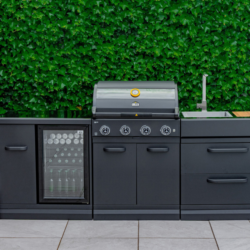 GRLLR Outdoor Kitchen, G4S 4 Burner BBQ Unit, Sink Unit and Fridge Unit