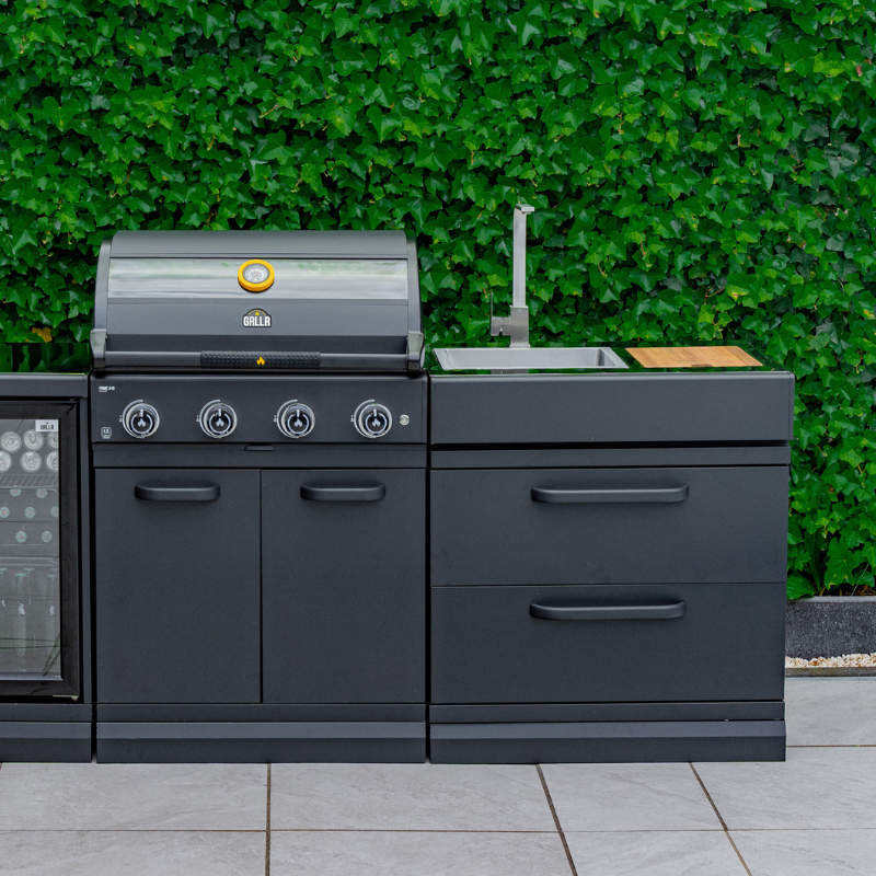 GRLLR Outdoor Kitchen, G4S 4 Burner BBQ Unit, Sink Unit and Fridge Unit
