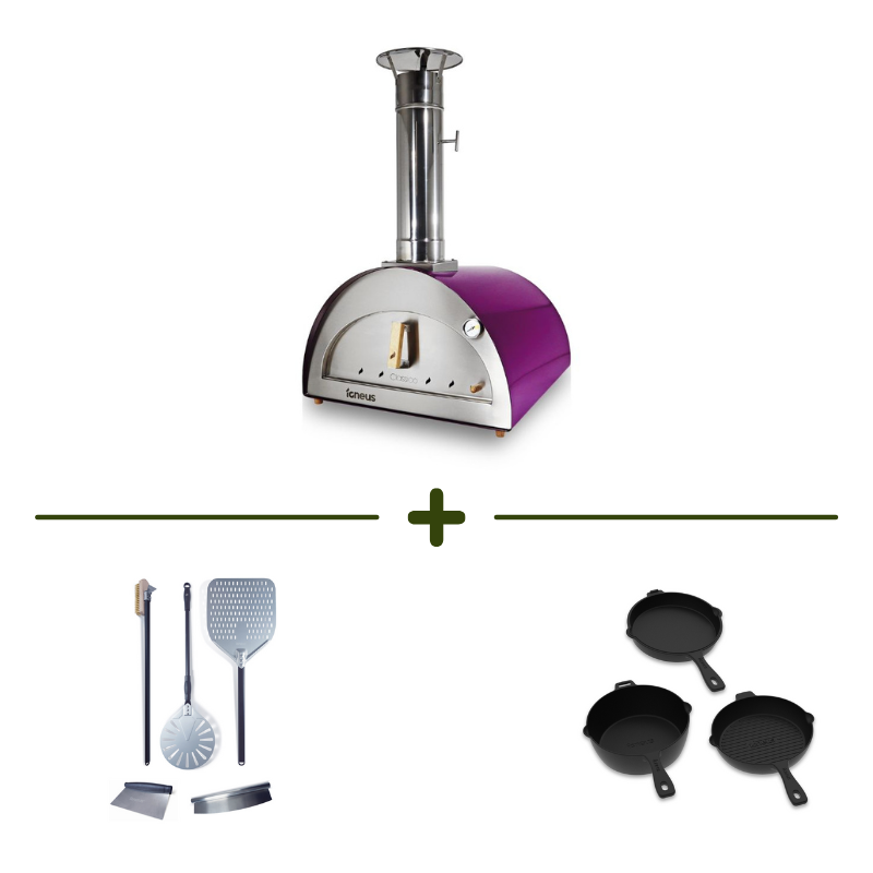 Igneus classico pizza oven bundle with igneus 5 part accessory set and cast iron pans. igneus pizza oven offers, black friday offers