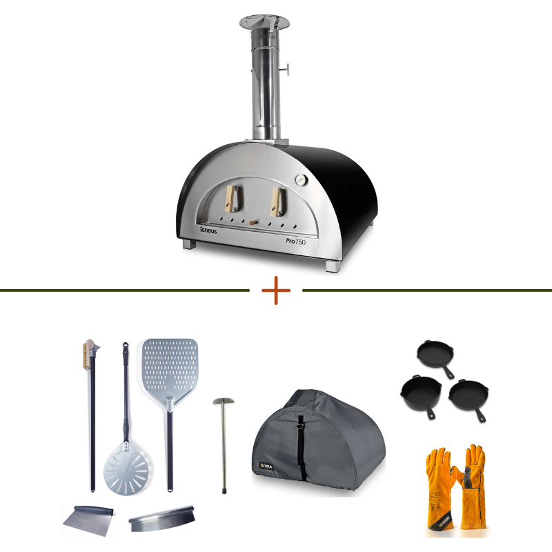 Igneus Pro 750 Wood Fired Oven & Accessories Premium Bundle Black