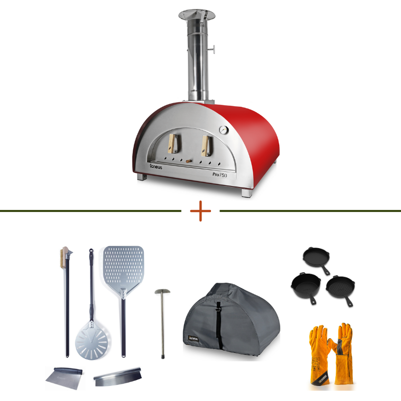 Igneus Pro 750 Wood Fired Oven & Accessories Premium Bundle Red