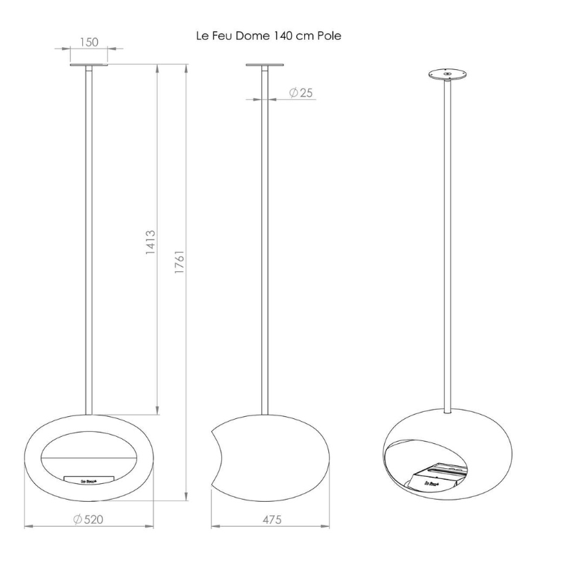 Le Feu Mocca Sky Bioethanol Burner Dimensions