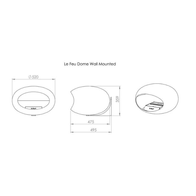 Le Feu White Wall Mounted Bioethanol Burner Dimensions