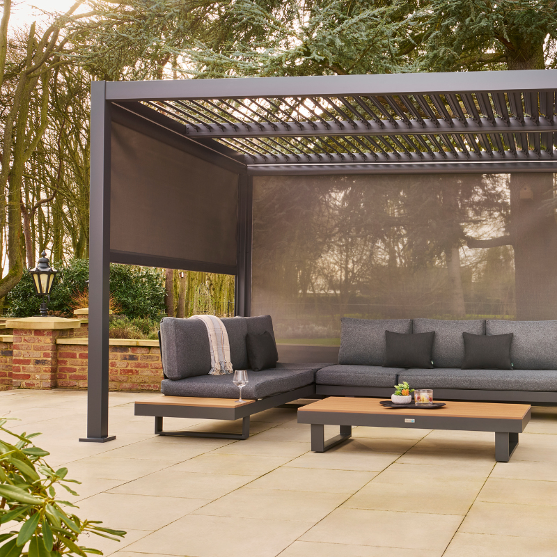 Nexus Pergola Bundle  - Grey Aluminium 3m x 4m with LEDs and 3 Screens