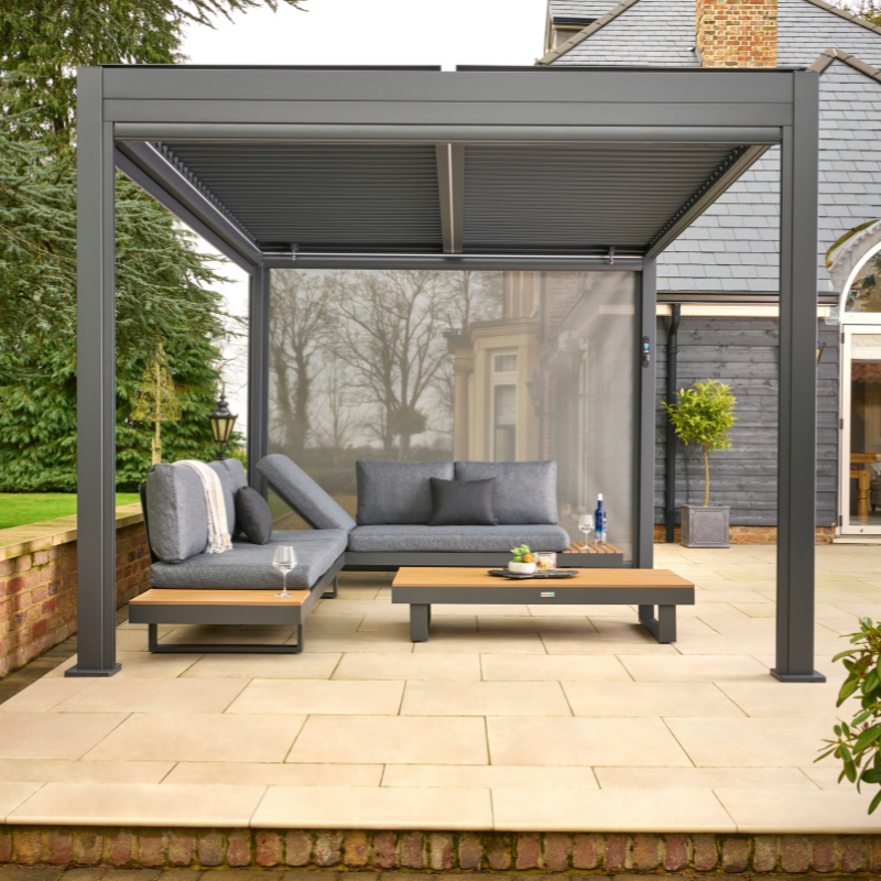 Nexus Pergola Bundle  - Grey Aluminium 3m x 4m with LEDs and 3 Screens