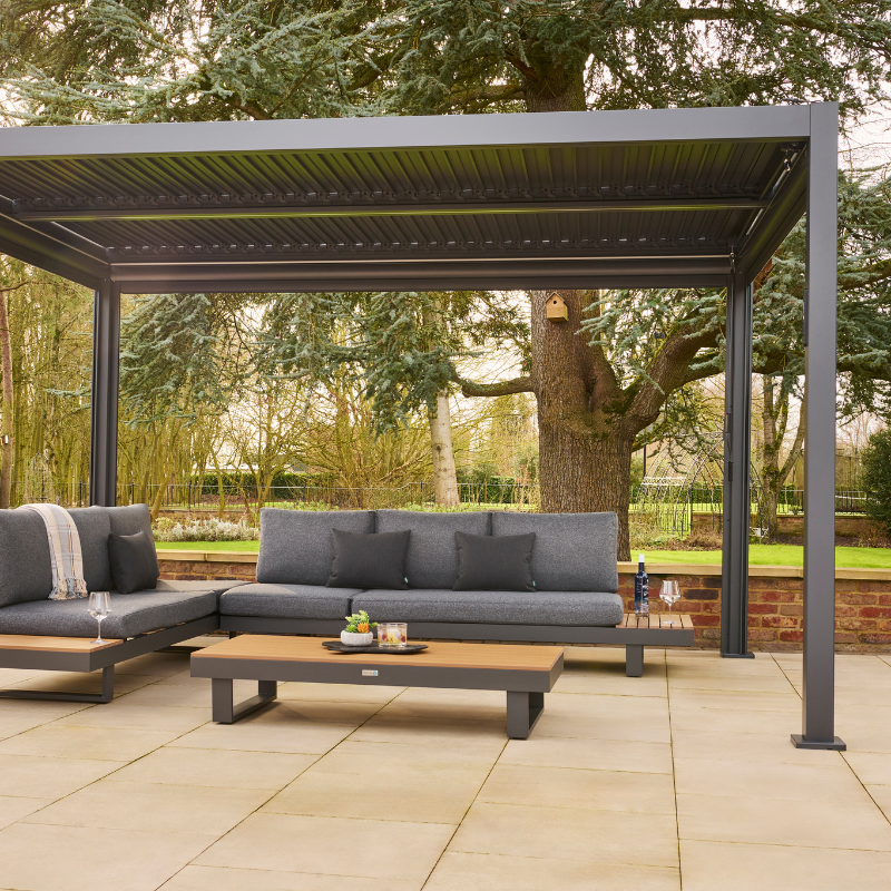 Nexus Pergola Bundle  - Grey Aluminium 3m x 4m with LEDs and 3 Screens