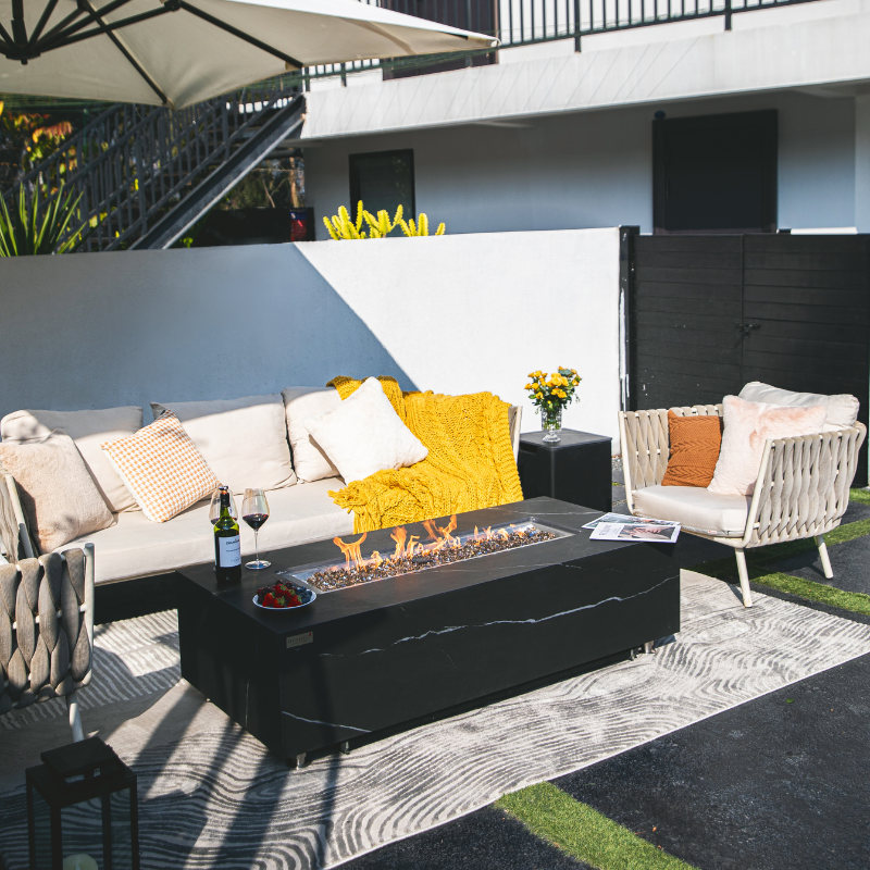 Elementi Fire Varna Black Marble Porcelain Fire Pit Table
